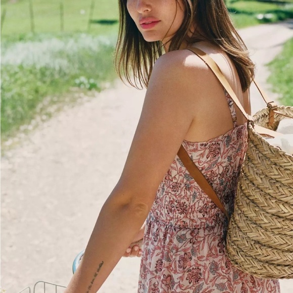 Anthropologie Floral Ruffle Midi Dress Smocked Waist Rosebud Print Size M - Picture 2 of 6